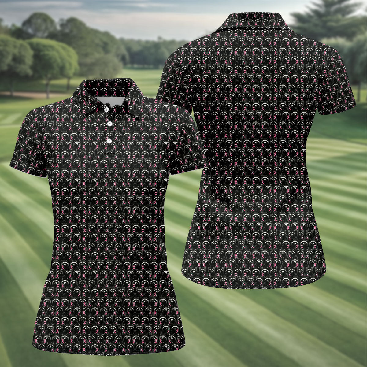 Funny Rude Pink Raccoon Breast Cancer Polo Shirt, Ladies Golf Tops, Women's Golf Apparel