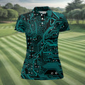 Circuit Board Pattern Hawaiian Golf Shirt, Women's Golf Tops, Ladies Golf Shirts