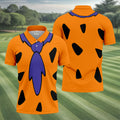 Fred Flintstone Costume Orange Design Hawaiian Golf Shirt, Golf Shirts For Men, Polo Shirts For Men