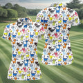 Cartoon Cat Golf Shirt, Colorful Doodle Cat Pattern, Polo Shirts For Women
