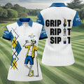 Fore-Ona Extra Blue Yellow Skeleton Golfer Beer Polo Shirt, Women’s Golf Apparel, Golf Shirts For Women