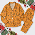 Skeleton Pumpkin Funny Orange Long Sleeve Pajama Set, Fun Pajama Sets, Halloween Gift