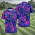 Purple Pink Tropical Palm Trees Golf Shirt, Mens Golf Polo, Printed Golf Shirts