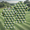 Green And White Argyle Pattern Beer St Patrick's Day Golf Shirt, Golf Tops For Men, Polo For Men