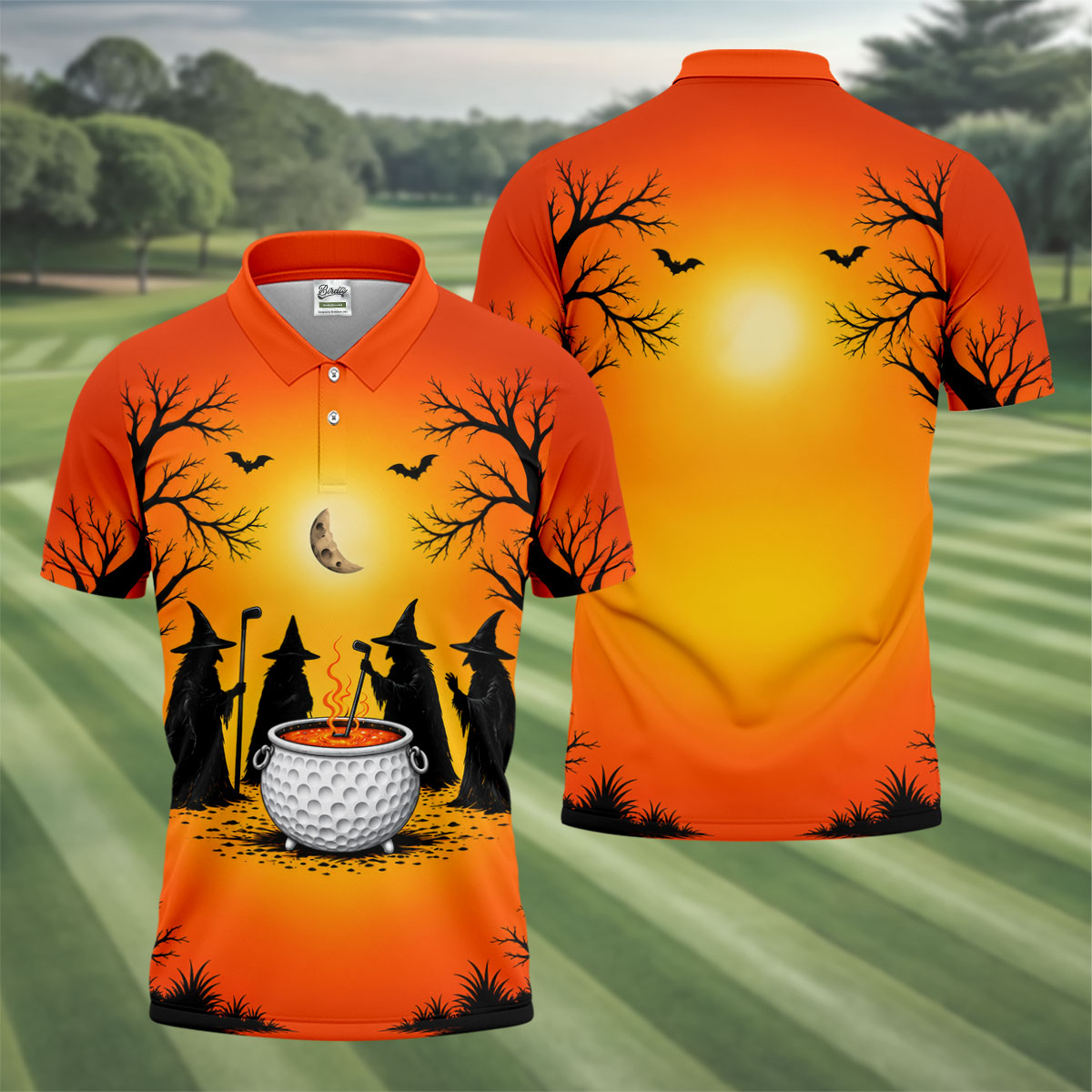 Witch Cauldron Halloween Golf Polo Shirt, Halloween Shirts For Men, Mens Golf Polo