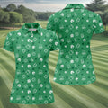 Leprechaun Hat Shamrock Beer Seamless Pattern St. Patrick’s Day Golf Shirt, Women's Golf Tops, Ladies Golf Polos