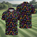Neon Dinosaur Tropical Theme Hawaiian Golf Shirt, Polo Shirts For Men, Golfing Apparel