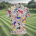Funny Colorful Adult Doodle Pattern Polo Shirt, Mens Golf Polo, Golf Shirts For Men