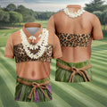 Floral Lei Tropical Theme Party Leopard Print Hawaiian Golf Shirt, Polo Shirts For Men