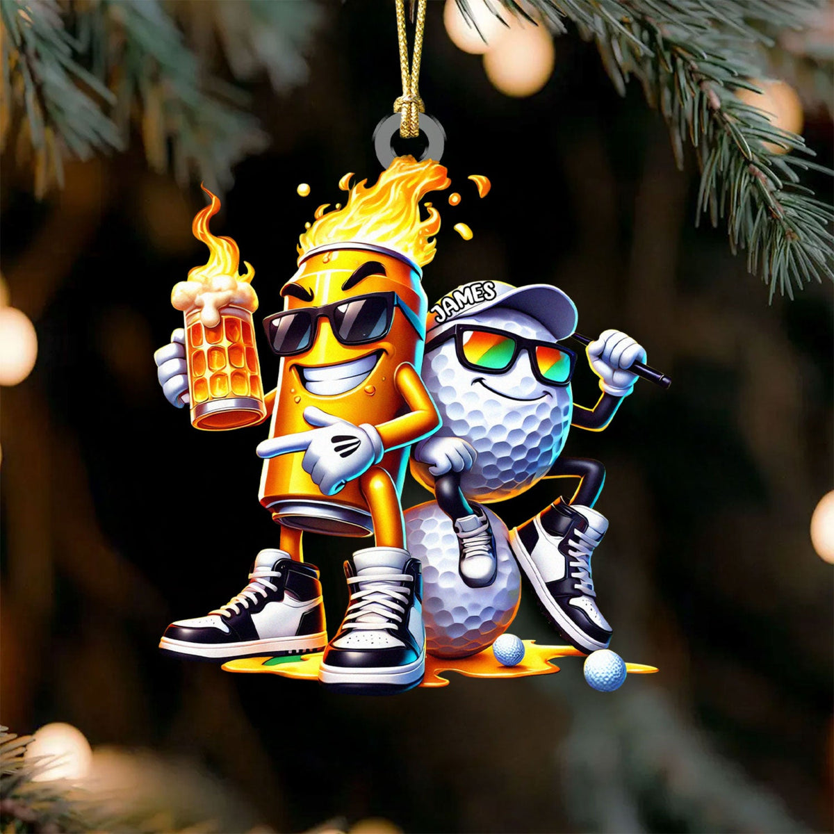 Golf Beer On Fire Acrylic Ornament, Golf Xmas Ornaments, Golf Christmas Gifts, Golf Decor