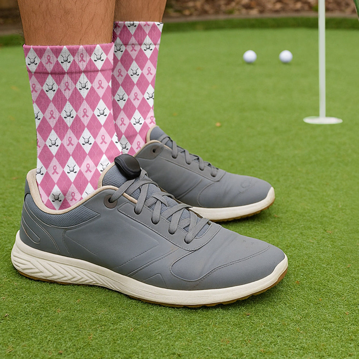 Breast Cancer Pink Argyle Pattern Golf Socks, Christmas Golf Gift, Gifts For Golf Lovers, Golfing Apparel