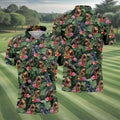 Tropical T Rex Floral Pattern Hawaiian Golf Polo, Golf Tops For Men, Golfing Apparel