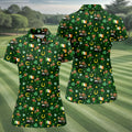 St Patrick's Day Leprechaun Golf Pose Irish Flags Shamrock Golf Shirt, Women's Golf Shirts, Ladies Golf Polos
