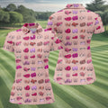 Pink Funny Boob Pattern Golf Polo Shirt, Women's Golf Tops, Golf Polo For Women