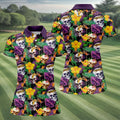 Tropical Sugar Skull Floral Golf Polo Shirt, Golf Tops For Women, Performance Golf Shirt