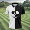 Black White Skull Face Halloween Golf Polo Shirt, Mens Golf Shirts, Golf Polo Shirts For Men