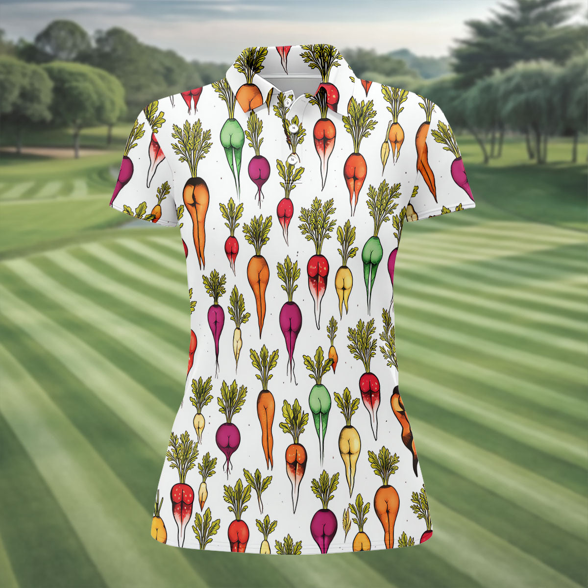Dirty Funny Vegetable Adult Humor Women's Golf Tops, Ladies Golf Shirts, Women's Golf Shirts