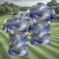 Silver Marble Golf Shirt, Futuristic Holographic Wave Pattern, Golf Shirt For Men
