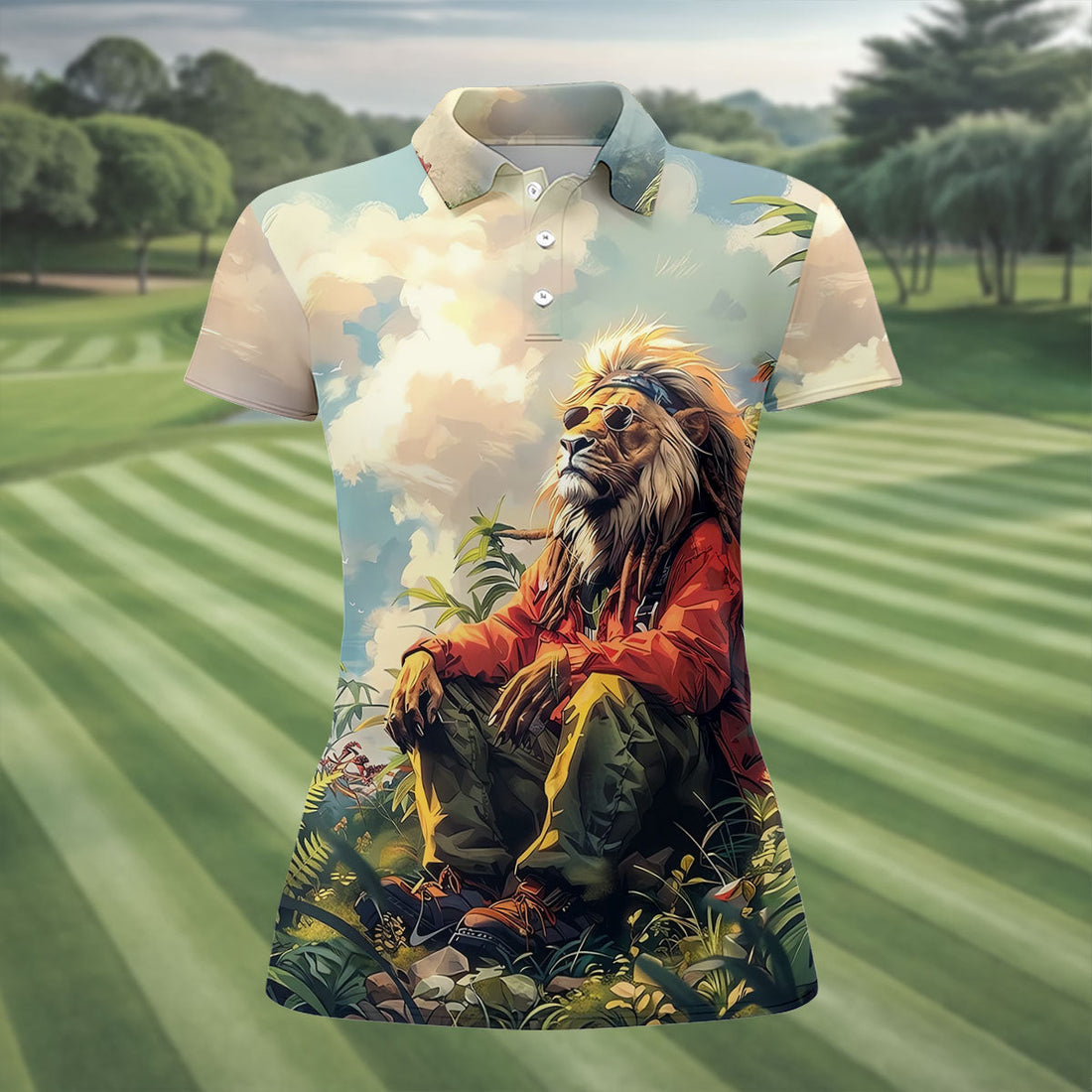 Lion Dreamscape Mist Hawaiian Golf Polo, Golf Tops For Women, Golfing Apparel