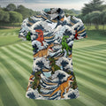 T Rex Surfing Great Wave Golf Polo Shirt, Women's Golf Polo, Golf Shirts For Women