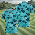 Turquoise Palm Tree Tropical Golf Shirt, Men's Polo Shirt, Hawaiian Golf Shirt, Performance Golf Shirt