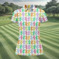 Colorful Easter Bunny White Golf Shirt, Cute Golf Outfit, Women's Golf Tops, Ladies Golf Shirts