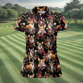 Cute Corgi Floral Hawaiian Pattern Polo Shirt, Womens Golf Polo, Funny Golf Shirt