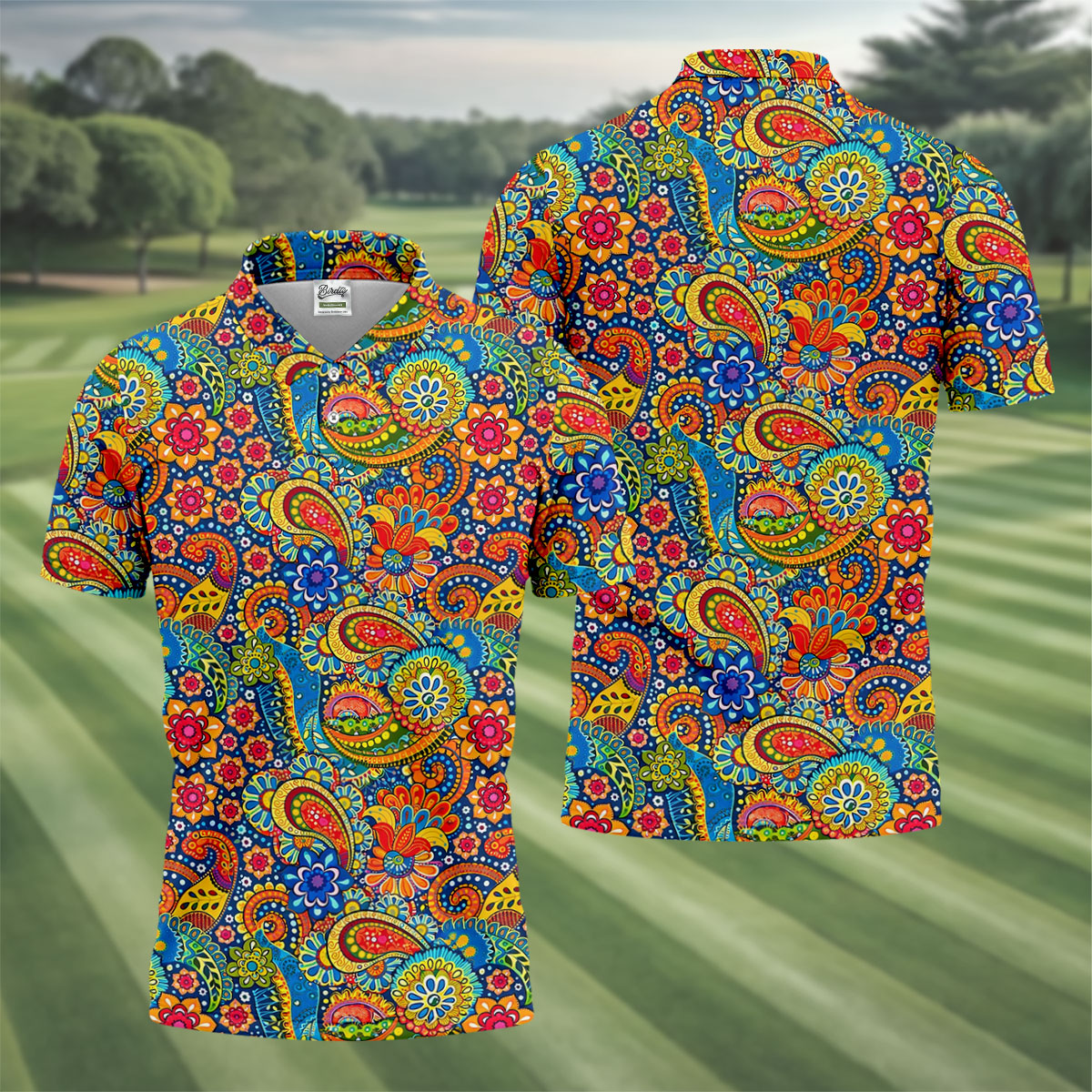 Colorful Floral Paisley Pattern Polo Shirt, Hawaiian Golf Shirt, Mens Golf Apparel