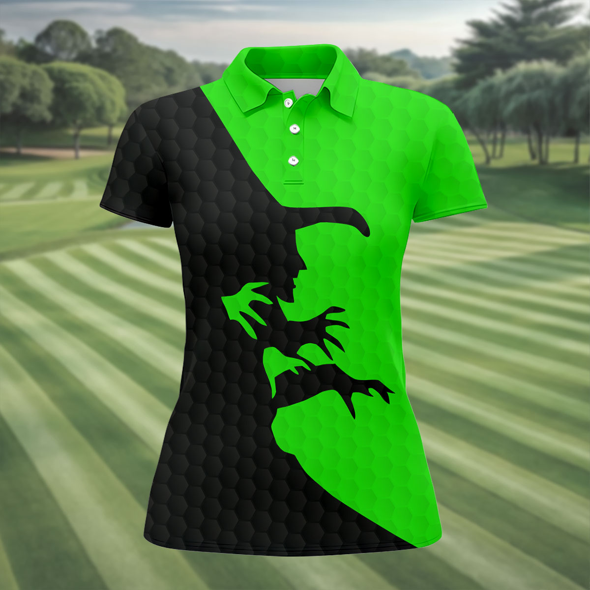 Green Witch Silhouette Halloween Golf Shirt, Halloween Shirt For Women, Women's Halloween Apparel