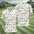 Pink Flamingo Golf Cart Cactus Hawaiian Golf Shirt, Mens Golf Polo, Golf Apparel For Men