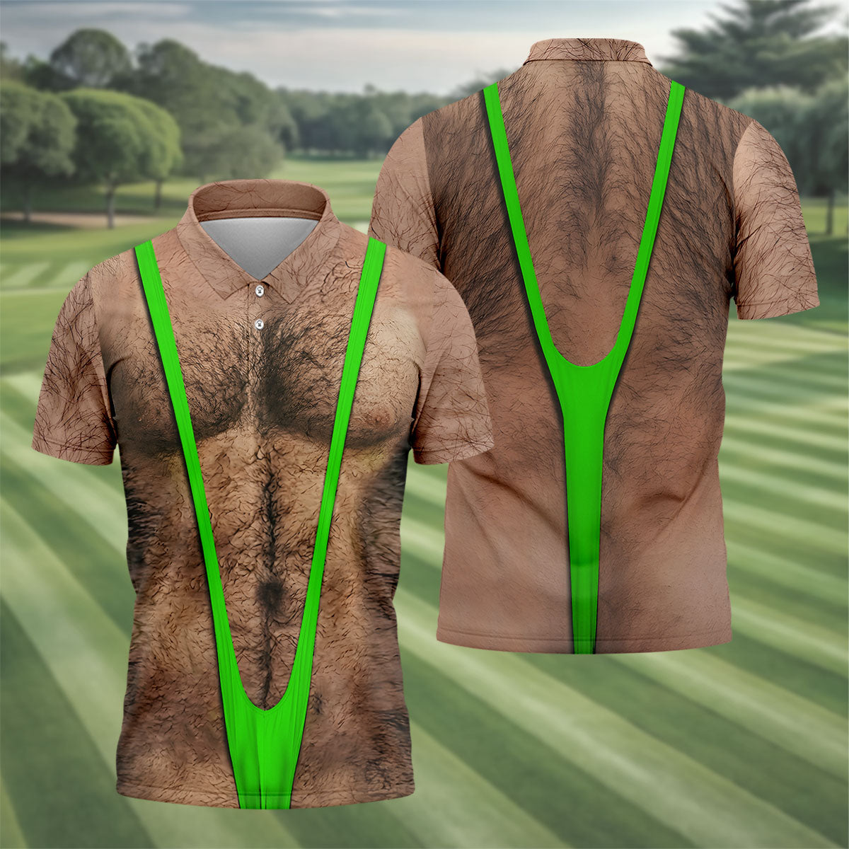 Funny Hairy Chest Green Suspender Golf Shirt, Funny Golf Shirt, Men's Golf Shirt, Polo Shirts For Men (Copy)