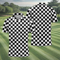 Black White Checkerboard Racing Pattern Golf Shirt, Men's Golf Shirt, Golf Polo Shirts For Men, Printed Golf Shirts