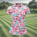 Cute Pink Flamingo Pattern Golf Polo Shirt, Womens Golf Polo, Golf Shirts For Women