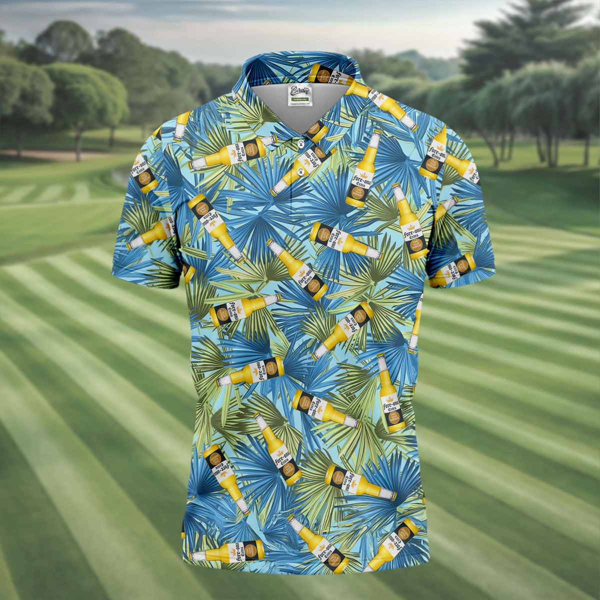 Funny Tropical Beer Bottle Pattern Golf Polo Shirt, Printed Golf Shirts, Mens Golf Apparel