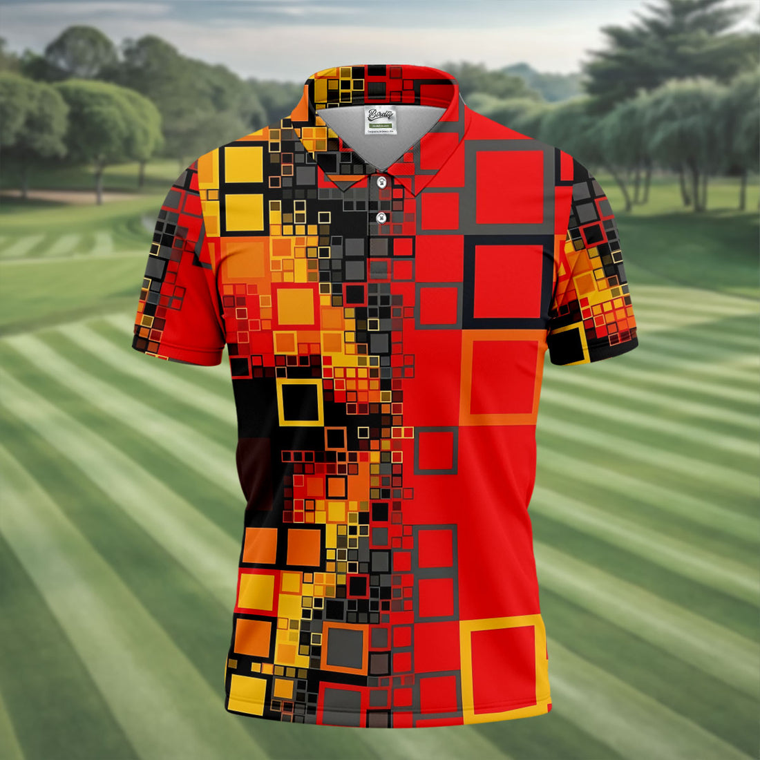 Geometric Abstract Art Hawaiian Golf Shirt, Retro Golf Shirt, Men's Golf Shirt, Polo Shirts For Men