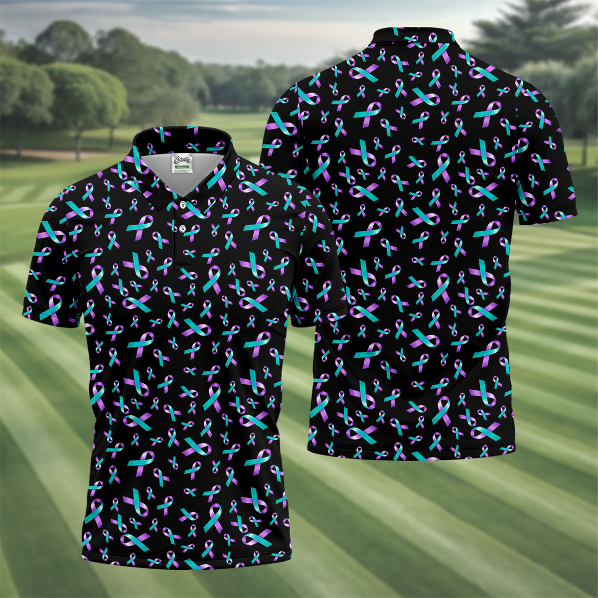 Suicide Prevention Awareness Ribbon Pattern Golf Polo Shirt, Mens Golf Polo, Golf Apparel For Men