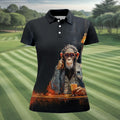 Monkey Gentleman Midnight Amber Hawaiian Golf Shirt, Women's Golf Tops, Ladies Golf Shirts