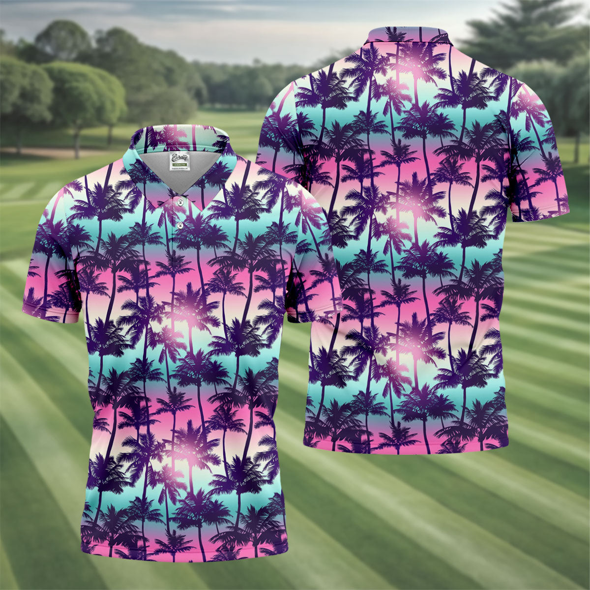 Tropical Palm Tree Golf Shirt, Men’s Golf Polo Shirt, Hawaiian Polo Shirt, Summer Beach Polo For Men