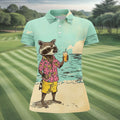 Raccoon Tropical Beach Escape Hawaiian Golf Shirt, Women's Golf Tops, Ladies Golf Shirts