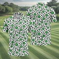 Lucky Four Leaf Clover Leopard Pattern St Patrick's Day Golf Shirt, Polo Shirts For Men, Golf Shirts For Men