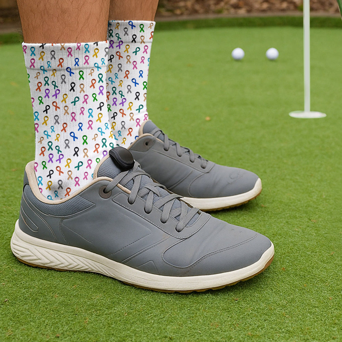 Cancer Awareness Ribbons White Golf Socks, Christmas Golf Gift, Golfing Apparel