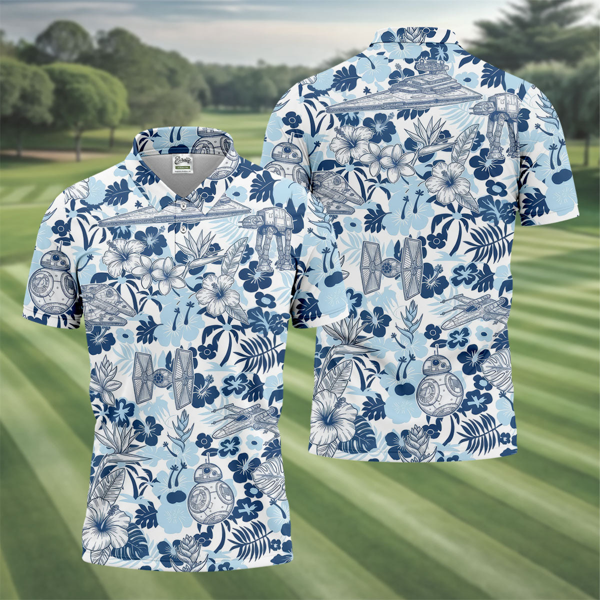 Retro Spacecraft Hawaiian Golf Polo Shirt, Men's Golf Shirt, Printed Golf Shirts