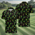 Mushroom And Skull Neon Pattern Hawaiian Golf Shirt, Men's Funny Golf Shirts