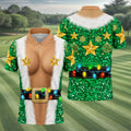 Green Santa Gold Stars Christmas Golf Shirt, Mens Golf Shirts, Mens Polo Shirts