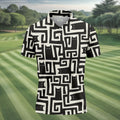 Minimalist Black Cat Maze Pattern Golf Polo Shirt, Men's Golf Shirt, Printed Golf Shirts