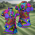 Neon Psychedelic Abstract Eye Pattern Golf Shirt, Women's Golf Tops, Women’s Golf Apparel, Performance Golf Shirt