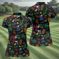 Neon Shark And Cocktail Pattern Hawaiian Golf Shirt, Women's Golf Tops, Ladies Golf Shirts