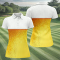 Cold Beer Print Golf Top, Beer Glass Pattern Design, Golf Shirts For Women