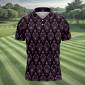 Purple Haunted Demon Faces Halloween Polo Shirt, Printed Golf Shirts, Golf Apparel For Men