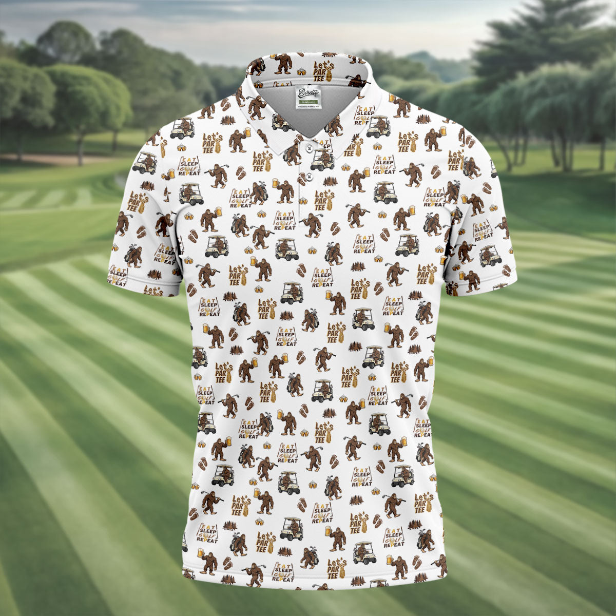 Let's Par Tee Bigfoot Golf Pattern Men's Golf Shirt, Golf Apparel For Men, Printed Golf Shirts